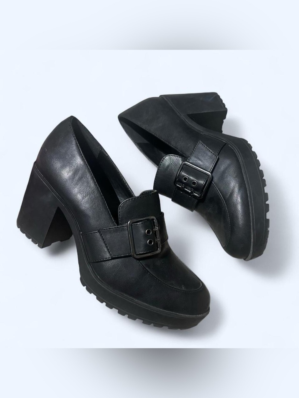 chunky leather oxford loafer heels